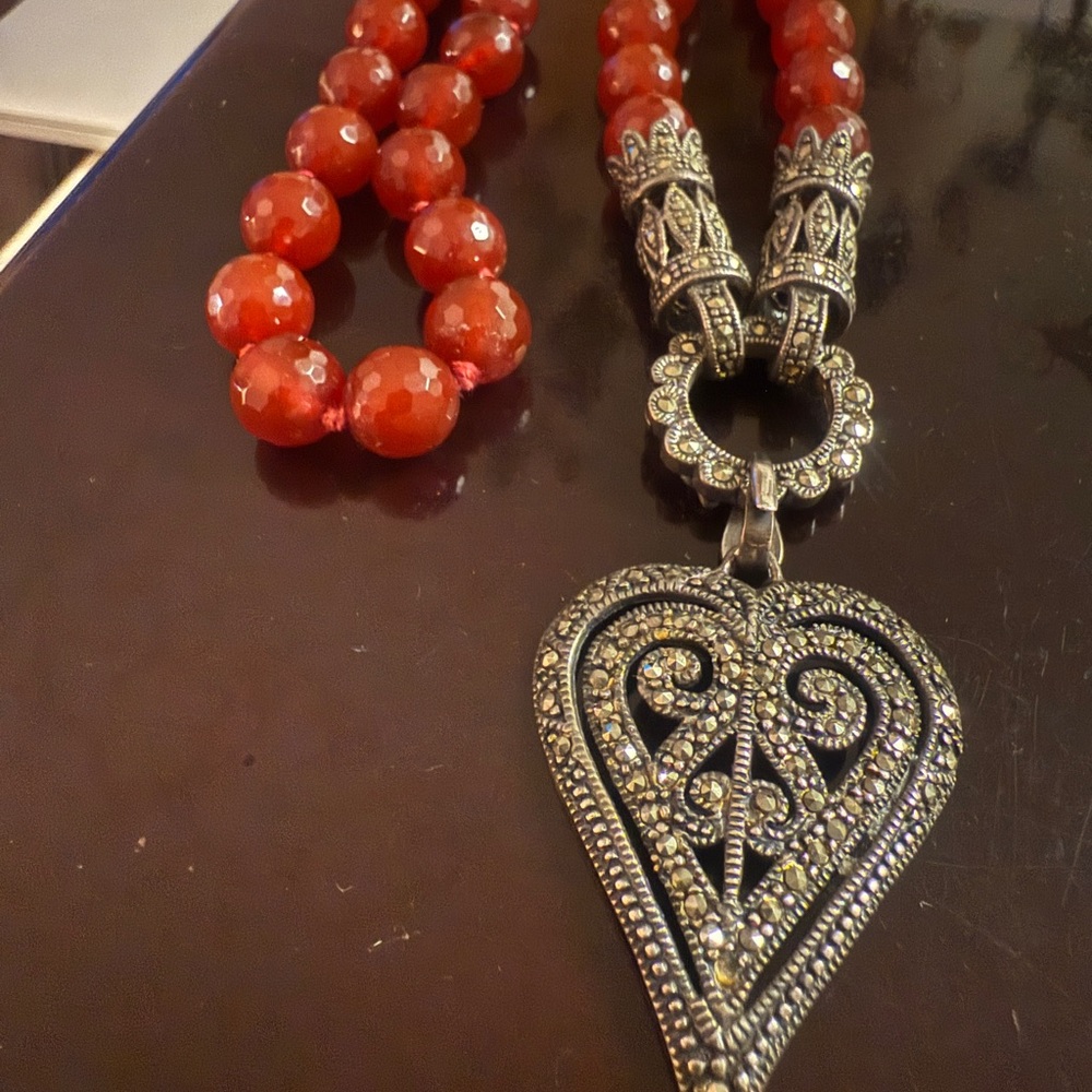 Vibrant Red and Silver Heart Pendant Necklace